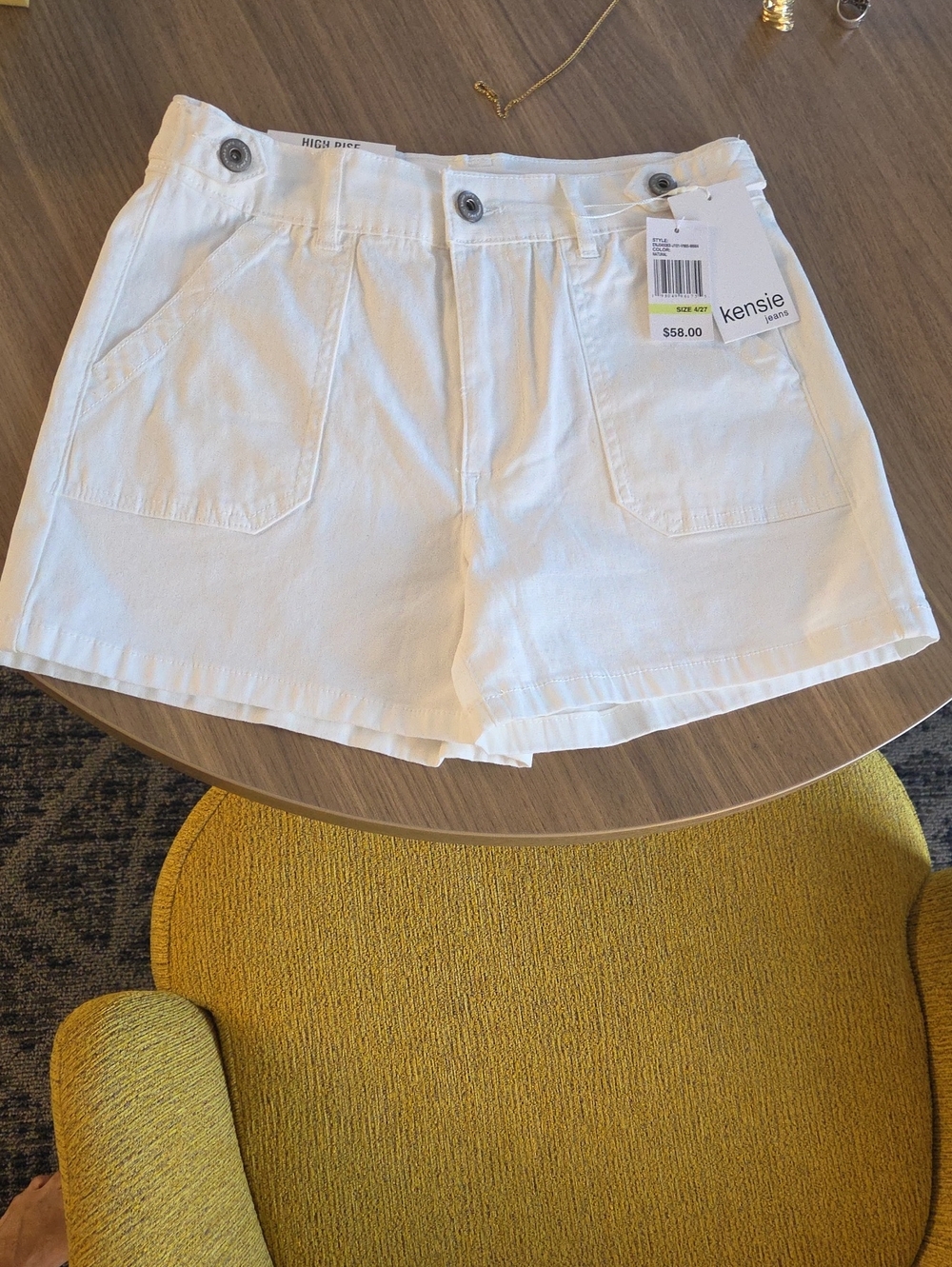Kensie The High Rise White Cotton Shorts with Front Patch Pockets Size 4/27 NWT